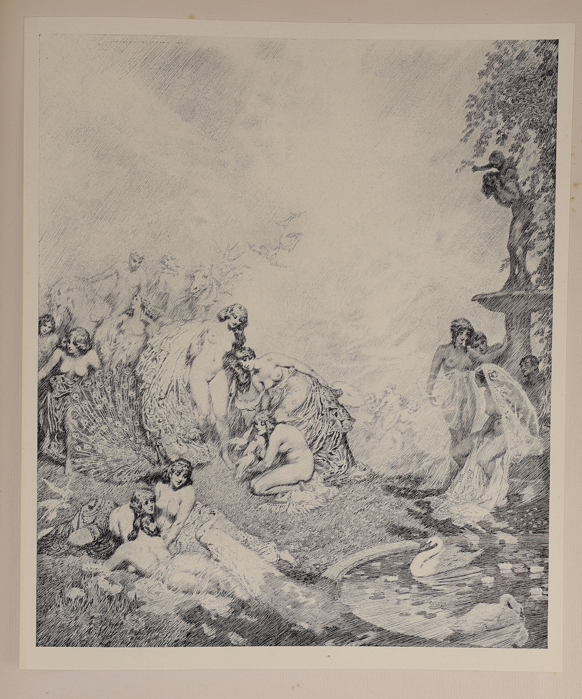 Lindsay, Norman - Pen Drawings. Limited edition of 500 numbered copies, signed by the artist. pictorial title and 24 plates; publisher's art vellum and gilt pictorial grey paper boards with gilt label, folio, Sydney, 192